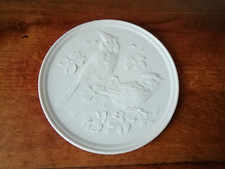 Buiskuit Porzellan Wandplatte Wandteller Kachel Wandbild weiß Vögel 19 cm