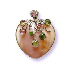 Anhänger,großes Herz,Perlmutt rosa,mit Turmalinen,Schmuck,Sterling Silber