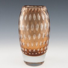 Seltene Harrach Bernstein Glimmer Fritte Glas Vase von Milan Metelak 1968