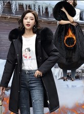 Winter Warm Women Faux Fur Collar Long Quilted Parka Ladies Coat Hooded Jacket`