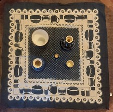 Bürgel Keramik blau weiß, 7 verschiedene Artikel + Tischdecke 