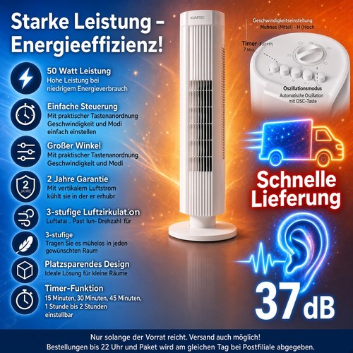 Kumtel turmventilator 50w - turmventilator, 3