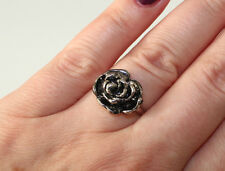 NEU Modeschmuck Ring Rose Farbe silber schwarz Größe ab 17 verstellbar #074