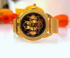 Portas PS02U-LB06 Automatik-Uhr 20Jewels 10ATM Gold Edelstahl Tag/Nacht Kalender