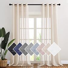 ✅​ Leinenoptik Vorhang Beige Halbtransparent - 2 Stücke H 245 x B 140cm Landhaus
