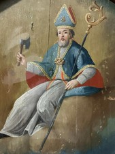 ANTIKE VOTIVTAFEL VOTIVBILD UM 1800 HOLZ HANDBEMALT HEILIGER WOLFGANG