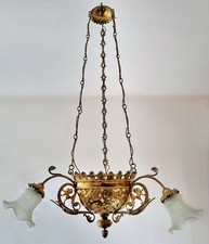 Tolle Gründerzeit Deckenlampe aus Bronze - geflügelte Drachen - um 1880/90