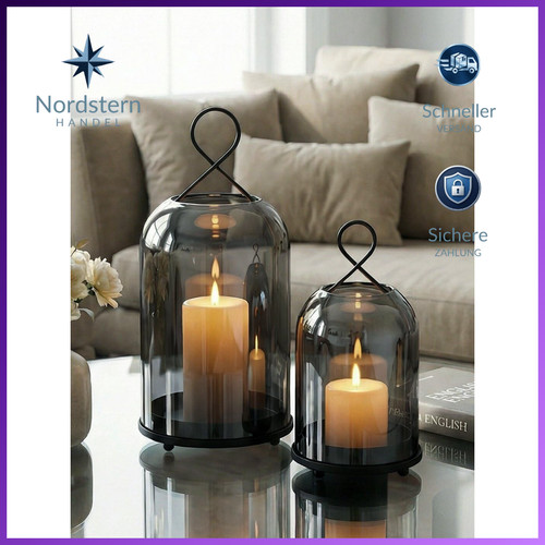 Windlicht schwarz 2er set - 2er,
