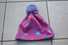 Pusblu Kinder Fleece Mütze mit Bommel pink mit Sternen Größe 54/55