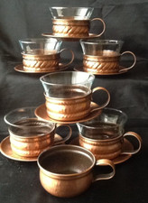 Teegläser Glas 6  Gläser im Kupferhalter mit Untersetzer Konvolut 19 tlg. Vintag