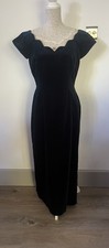 Vintage Monsoon Kleid Damen UK14 petrol grün langes Kleid Samt Ball schwarz zum Binden