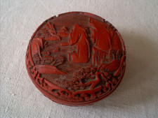 alte Rotlack Dose China Anfang 20.Jhd.  Schnitzlack Asiatika  DHM  10cm