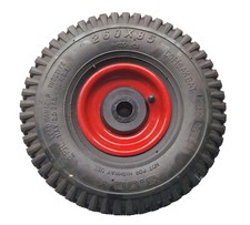 Luftreifen mit Stahlblechfelge schwarz/rot 260x85 mm 3.00-4 Rollenlager