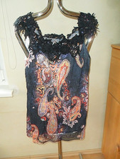 Tredy Top  Navy bunt Gr. 44 mit Glitzer und Häkelspitze - NEU