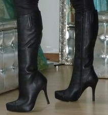 Stiefel 38 sexy High Heel Stiletto Plateau Gogo Pleaser Glatteder schwarz spitz