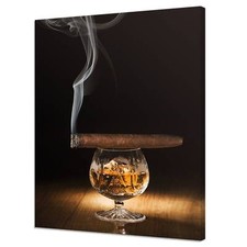 Cognac und rauchende Zigarre auf Holztisch modernes Küchendesign Leinwandbild