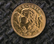 1927 Schweiz Vreneli vor Gebirgshinterg Helvetia 900er Gold 6,4g 21 mm Münze