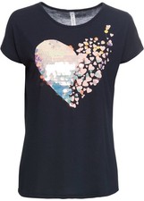 Shirt mit Pailletten Gr. 44/46 Dunkelblau Damen Kurzarmshirt Top Oberteil Neu