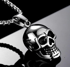 Totenkopf Halskette Skull Anhänger Hip Hop Biker Hals Schwarz Kette Lang