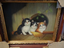 Ölbild Drei Katzenkinder Kätzchen 39 x 34 cm Gemälde Rahmen Barock Holz massiv 