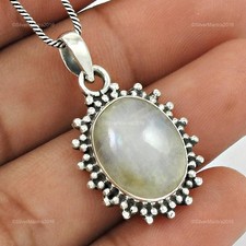 Oval Regenbogen Mondstein Stein 925 Massiv Silber Krone Chakra Handmade Boho