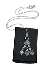 Regenbogen Mondstein Halskette Oval Tropfen 4 Edelsteine Anhänger Wraptit Set...