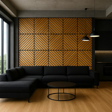 3D Wandpaneel Schwarz mit Eiche Lamellen – Modernes Loft Wanddekor