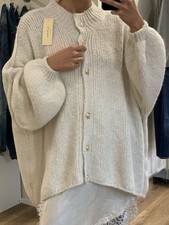 Mega Oversized Basic Strickweste Knopfleiste Cremebeige Onesize (I3)