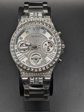 Guess Damenuhr Armbanduhr Sport Multifunktions Glitz mit Kristallen 36mm silber