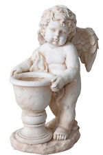 Gartenfigur Amor mit Blumentopf Weiss Skulptur Antik Engel 62cm Park Statue