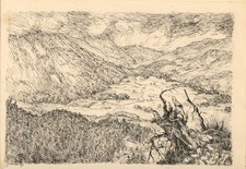 Sehr schöne Konrad Sommer Federzeichnung , Alpenvorland