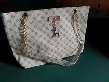 Handtasche. Bambi. Reh. Beige. mit. Muster. Braun. Schultertasche.