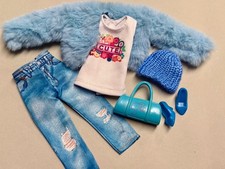 Barbie Kleidung Fashion,kuschelige Jacke, Hose, Bluse, Schuhe,Tasche