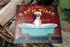 Metallschild Hund im Bad Badewanne Retro Shabby Boxer Dekoschild