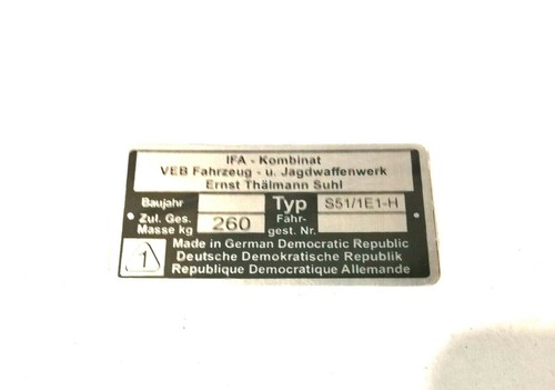 Rahmenplakette typenschild - rahmenplakette,
