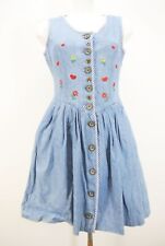 Landhauskleid zu Dirndl gekürzt Jeans blau Stickerei Trachtenkleid Gr.38