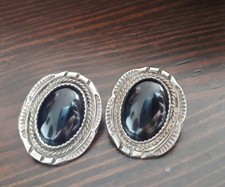 Einzelstück: Ovale Ohrringe mit Onyx original indianisch Navajo Indianer Schmuck
