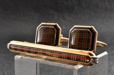 Vintage "Burberry" Manschettenknöpfe und Krawattenklammer Karomusterfarbe...