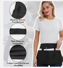 Vorbinder,3 Stück Kellnerschürze Schwarz Kurz Schürze Wasserdicht Halbschürze