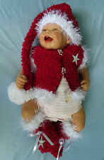Weihnacht Set Nikolaus Baby mütze Söckchen Weste Handgestrickt Gr.56