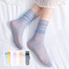 Damen Seide Netz Spitze Transparent Herz Socken Seidig Glitzer Kurz Knöchel Strumpf