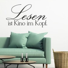  Wandtattoo Spruch "Lesen ist Kino im Kopf" Wandsticker Wandaufkleber Wanddeko