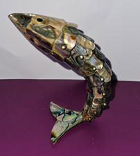 alter Flaschenöffner in Form eines Gelenkfisches mit Perlmutt Abalone 60er Jahre