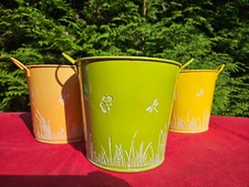3 Zinkeimer Zinkübertöpfe Blumen Eimer Gelb Orange Grün Zink Blumentopf