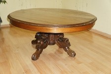 Antik Ovaler Gründerzeit Couchtisch Tisch Beistelltisch Jagdstil Eiche 1890 