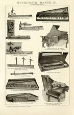 Historische Musikinstrumente historische Bildtafel Grafik Holzstich ca. 1892