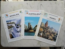 3 Sammelkarten "Atlas", Brasilien- Australien- Indien , Landkarte+Landes-Info, 