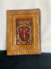Brown faux Leather Tooled Book Journal Cover  Gothic Look Embossed Vintage