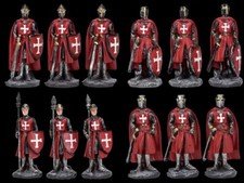 Ritterfiguren 12er Set - Kreuzritter rot - Mittelalter Reiter Medival Deko Party