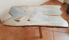 Couchtisch Beistelltisch Massivholz Lindenholz Rinde Handarbeit Unikat graublau